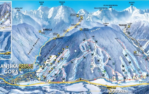 Ski mapa Krajnska Gora, Lyžovačka v Slovinsku s CK m.s.t.t.